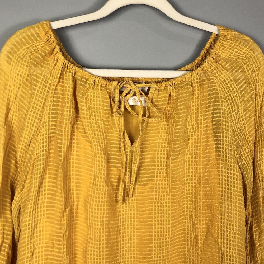 Tory Burch Natalie Silk Blouse L Golden Crest Cami Lined Neck Tie Textured - Picture 4 of 8
